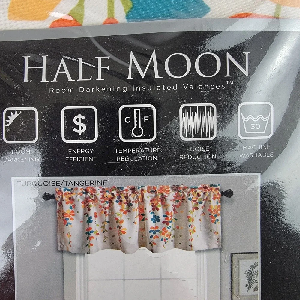 Lush Decor Half Moon Weeping Flower Valance Turquoise Tangerine 52x18 Insulated